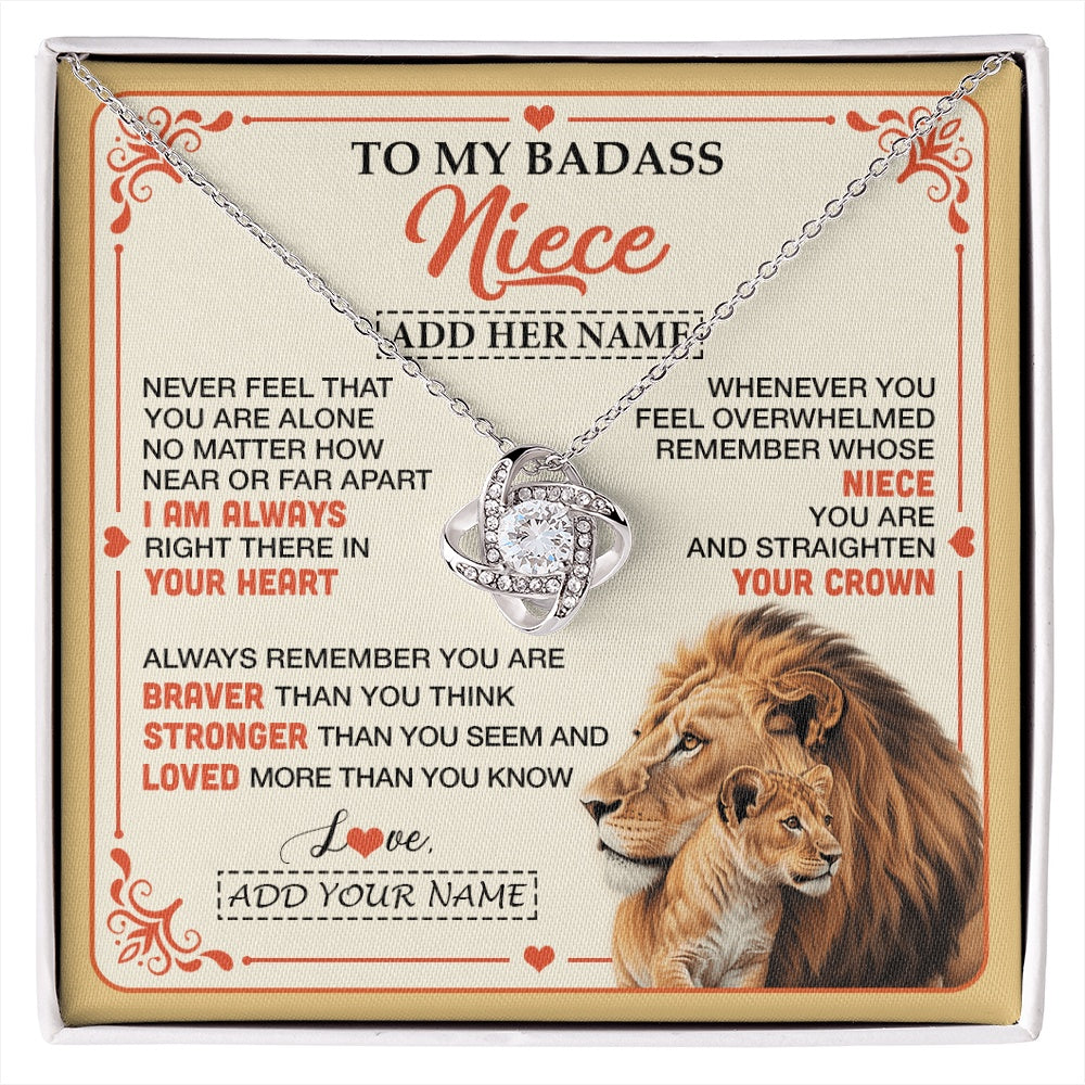Love Knot Necklace 14K White Gold Finish | 1 | Personalized To My Badass Niece Gifts From Aunt Uncle Necklace Lion Jewelry Gifts Present Ideas For Niece Birthday Graduation Christmas Gift Box Message Card | https://siriusteestore.