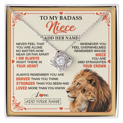 Love Knot Necklace 14K White Gold Finish | 1 | Personalized To My Badass Niece Gifts From Aunt Uncle Necklace Lion Jewelry Gifts Present Ideas For Niece Birthday Graduation Christmas Gift Box Message Card | https://siriusteestore.