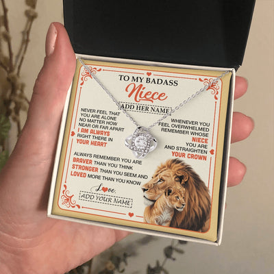 Love Knot Necklace 14K White Gold Finish | 2 | Personalized To My Badass Niece Gifts From Aunt Uncle Necklace Lion Jewelry Gifts Present Ideas For Niece Birthday Graduation Christmas Gift Box Message Card | https://siriusteestore.