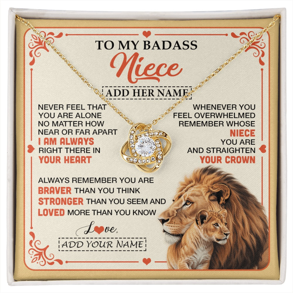 Love Knot Necklace 18K Yellow Gold Finish | 1 | Personalized To My Badass Niece Gifts From Aunt Uncle Necklace Lion Jewelry Gifts Present Ideas For Niece Birthday Graduation Christmas Gift Box Message Card | https://siriusteestore.