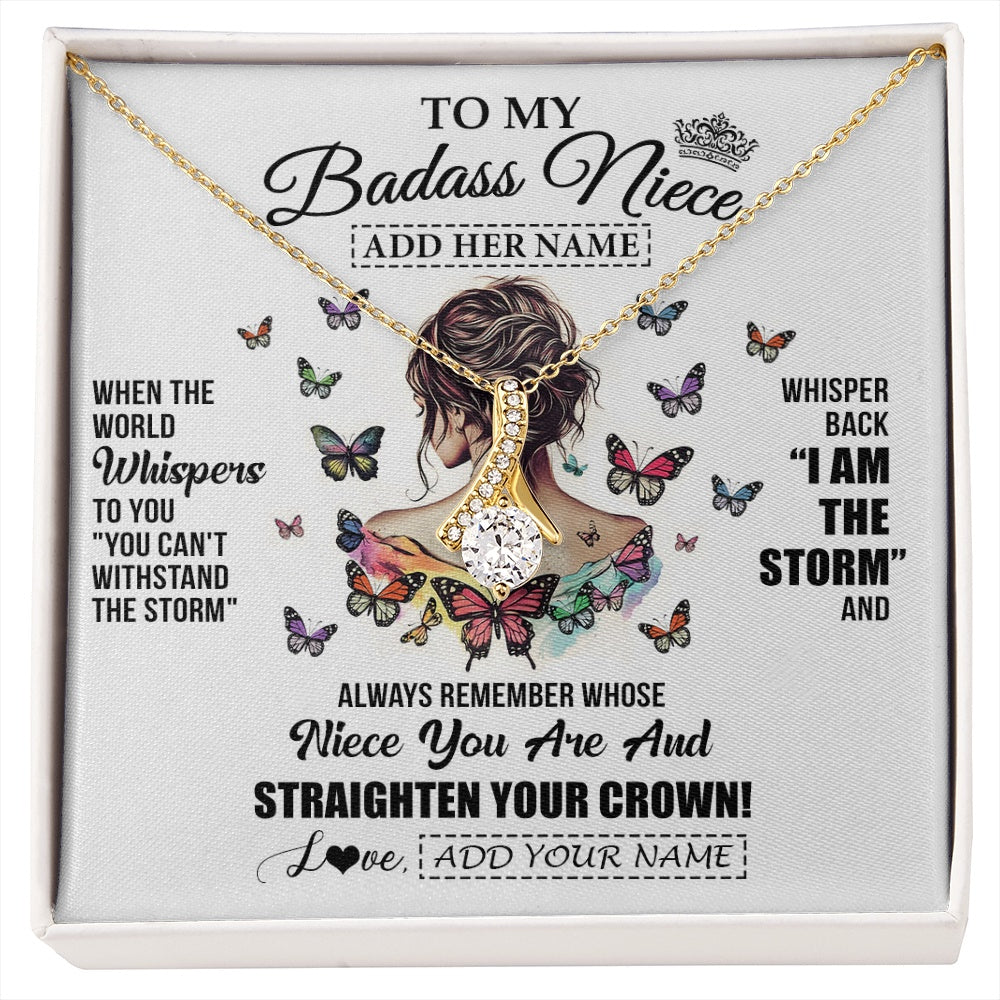 Alluring Beauty Necklace 18K Yellow Gold Finish | 1 | Personalized To My Badass Niece I Am The Storm Necklace From Uncle Aunt Auntie Beautiful Niece Birthday Gifts Graduation Christmas Gift Box Message Card | https://siriusteestore.