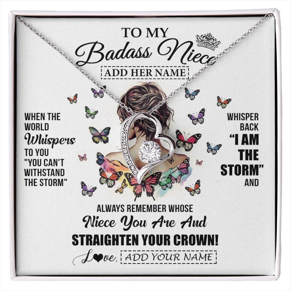 Forever Love Necklace 14K White Gold Finish | 1 | Personalized To My Badass Niece I Am The Storm Necklace From Uncle Aunt Auntie Beautiful Niece Birthday Gifts Graduation Christmas Gift Box Message Card | https://siriusteestore.