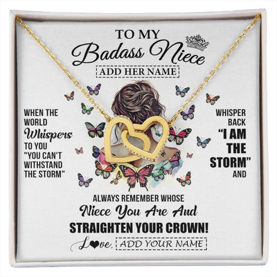 Interlocking Hearts Necklace 18K Yellow Gold Finish | 1 | Personalized To My Badass Niece I Am The Storm Necklace From Uncle Aunt Auntie Beautiful Niece Birthday Gifts Graduation Christmas Gift Box Message Card | https://siriusteestore.