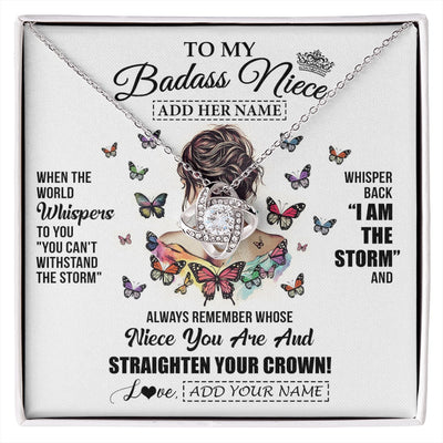 Love Knot Necklace 14K White Gold Finish | 1 | Personalized To My Badass Niece I Am The Storm Necklace From Uncle Aunt Auntie Beautiful Niece Birthday Gifts Graduation Christmas Gift Box Message Card | https://siriusteestore.