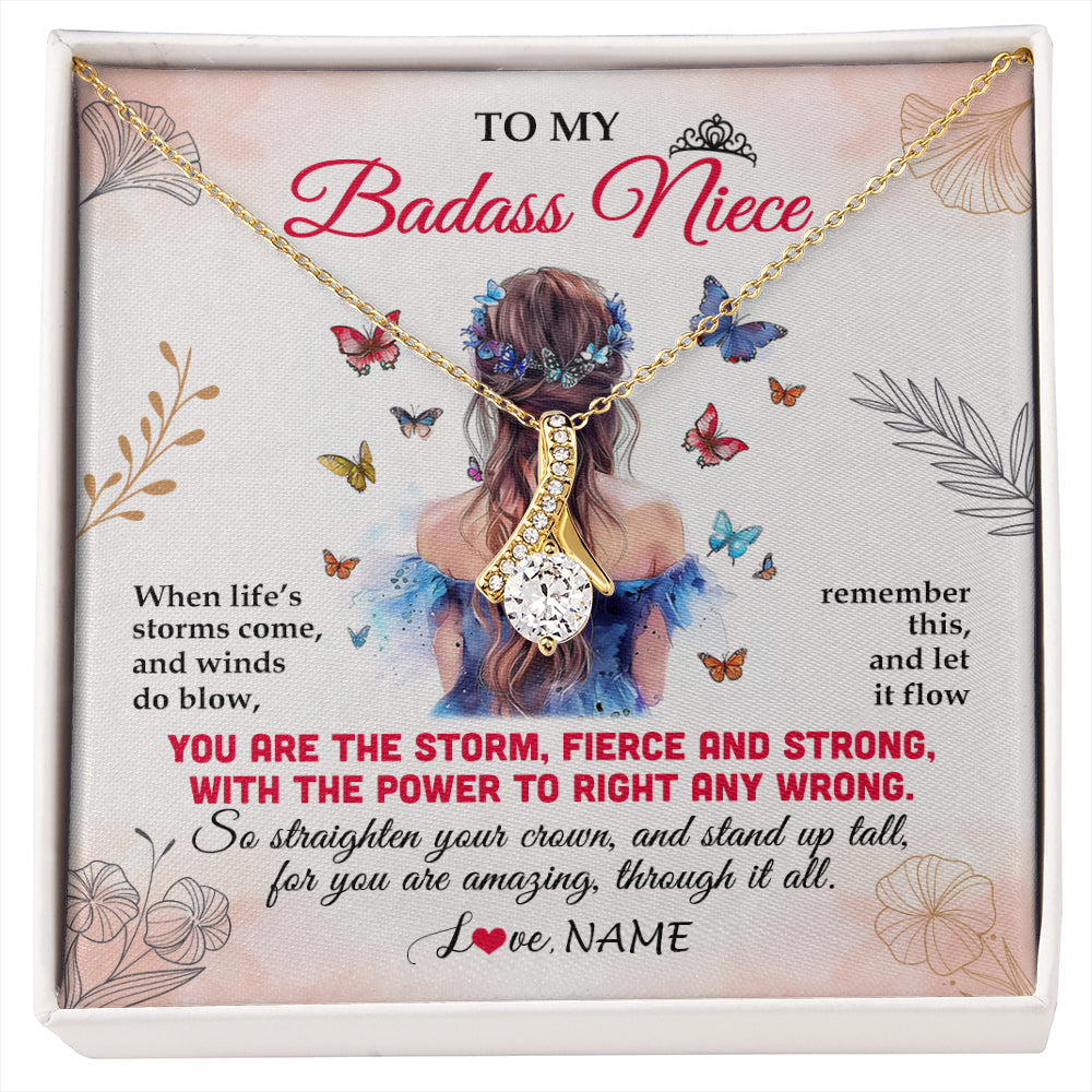 Alluring Beauty Necklace 18K Yellow Gold Finish | 1 | Personalized To My Badass Niece Necklace From Aunt Auntie Uncle Floral Butterfly Niece Birthday Gifts Graduation Christmas Customized Gift Box Message Card | siriusteestore