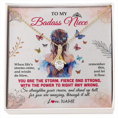 Alluring Beauty Necklace 18K Yellow Gold Finish | 1 | Personalized To My Badass Niece Necklace From Aunt Auntie Uncle Floral Butterfly Niece Birthday Gifts Graduation Christmas Customized Gift Box Message Card | siriusteestore