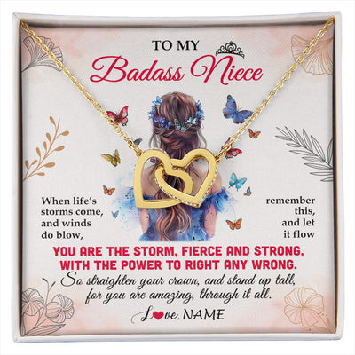 Interlocking Hearts Necklace 18K Yellow Gold Finish | 1 | Personalized To My Badass Niece Necklace From Aunt Auntie Uncle Floral Butterfly Niece Birthday Gifts Graduation Christmas Customized Gift Box Message Card | siriusteestore