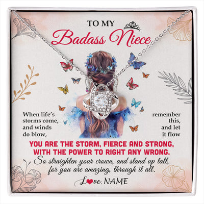 Love Knot Necklace 14K White Gold Finish | 1 | Personalized To My Badass Niece Necklace From Aunt Auntie Uncle Floral Butterfly Niece Birthday Gifts Graduation Christmas Customized Gift Box Message Card | siriusteestore