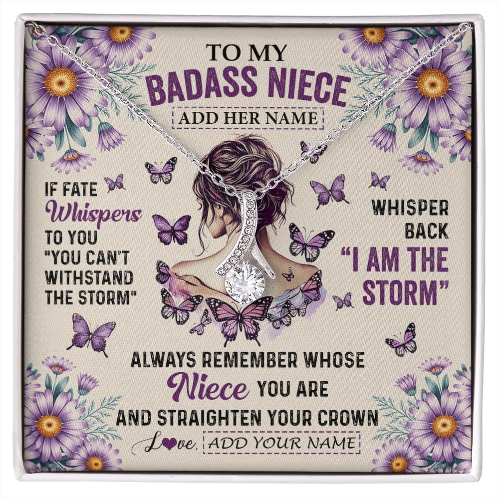 Alluring Beauty Necklace 14K White Gold Finish | 1 | Personalized To My Badass Niece Necklace From Aunt Purple Butterfly I Am The Storm Niece Gifts Birthday Graduation Christmas Custom Gift Box Message Card | https://siriusteestore.
