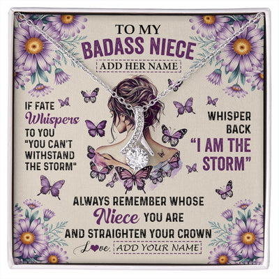 Alluring Beauty Necklace 14K White Gold Finish | 1 | Personalized To My Badass Niece Necklace From Aunt Purple Butterfly I Am The Storm Niece Gifts Birthday Graduation Christmas Custom Gift Box Message Card | https://siriusteestore.