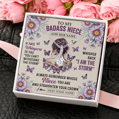 Alluring Beauty Necklace 14K White Gold Finish | 2 | Personalized To My Badass Niece Necklace From Aunt Purple Butterfly I Am The Storm Niece Gifts Birthday Graduation Christmas Custom Gift Box Message Card | https://siriusteestore.