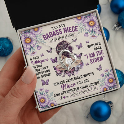Forever Love Necklace 14K White Gold Finish | 2 | Personalized To My Badass Niece Necklace From Aunt Purple Butterfly I Am The Storm Niece Gifts Birthday Graduation Christmas Custom Gift Box Message Card | https://siriusteestore.