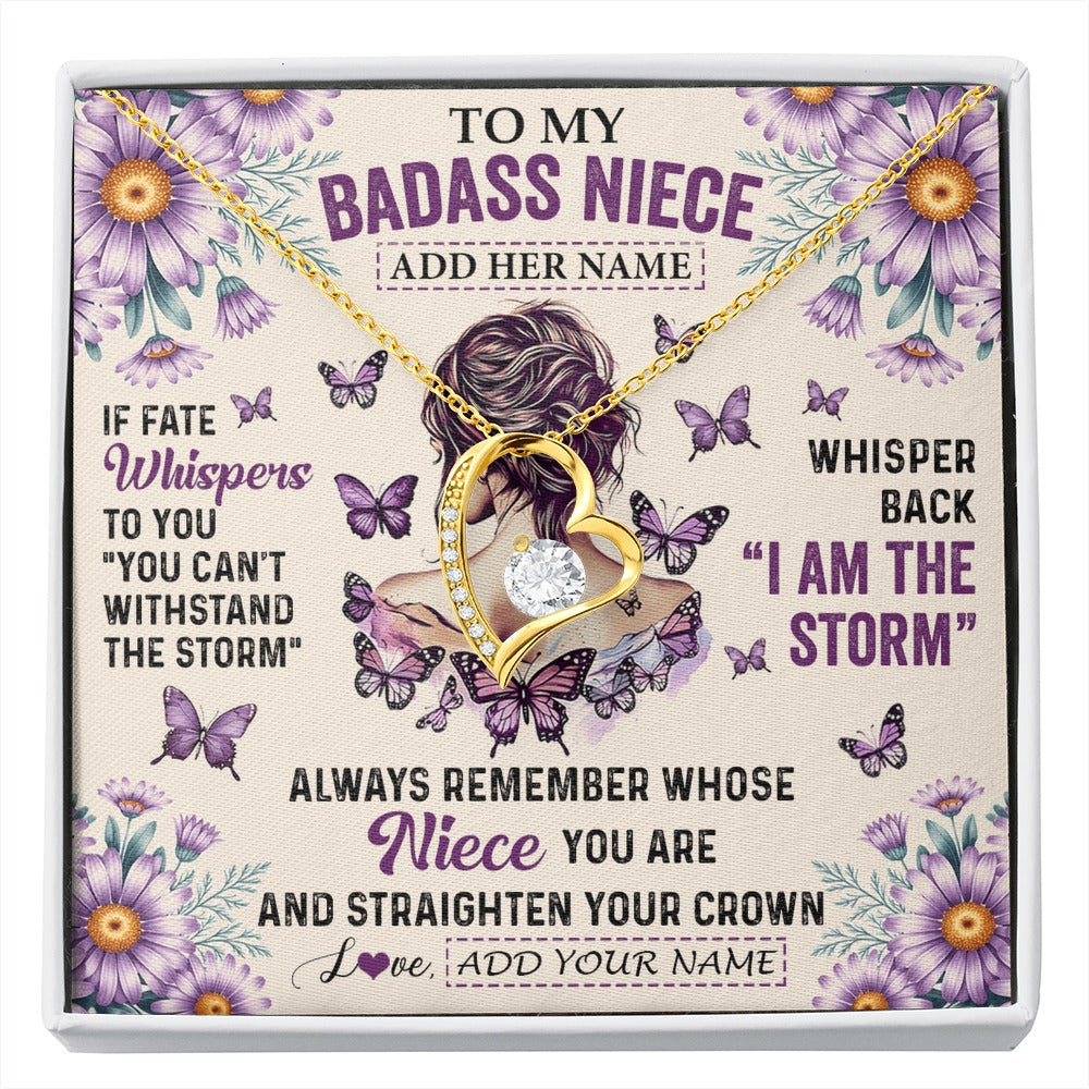 Forever Love Necklace 18K Yellow Gold Finish | 1 | Personalized To My Badass Niece Necklace From Aunt Purple Butterfly I Am The Storm Niece Gifts Birthday Graduation Christmas Custom Gift Box Message Card | https://siriusteestore.