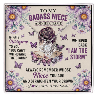 Love Knot Necklace 14K White Gold Finish | 1 | Personalized To My Badass Niece Necklace From Aunt Purple Butterfly I Am The Storm Niece Gifts Birthday Graduation Christmas Custom Gift Box Message Card | https://siriusteestore.