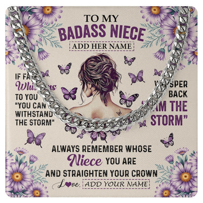 Cuban Link Chain Necklace Stainless Steel | 1 | Personalized To My Badass Niece Necklace From Aunt Purple Butterfly I Am The Storm Niece Gifts Birthday Graduation Christmas Custom Gift Box Message Card Shirt & Hoodie | https://siriusteestore.