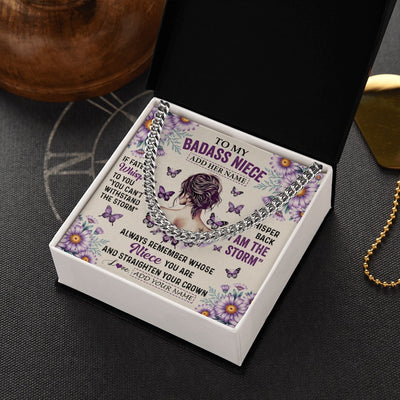 Cuban Link Chain Necklace Stainless Steel | 2 | Personalized To My Badass Niece Necklace From Aunt Purple Butterfly I Am The Storm Niece Gifts Birthday Graduation Christmas Custom Gift Box Message Card Shirt & Hoodie | https://siriusteestore.