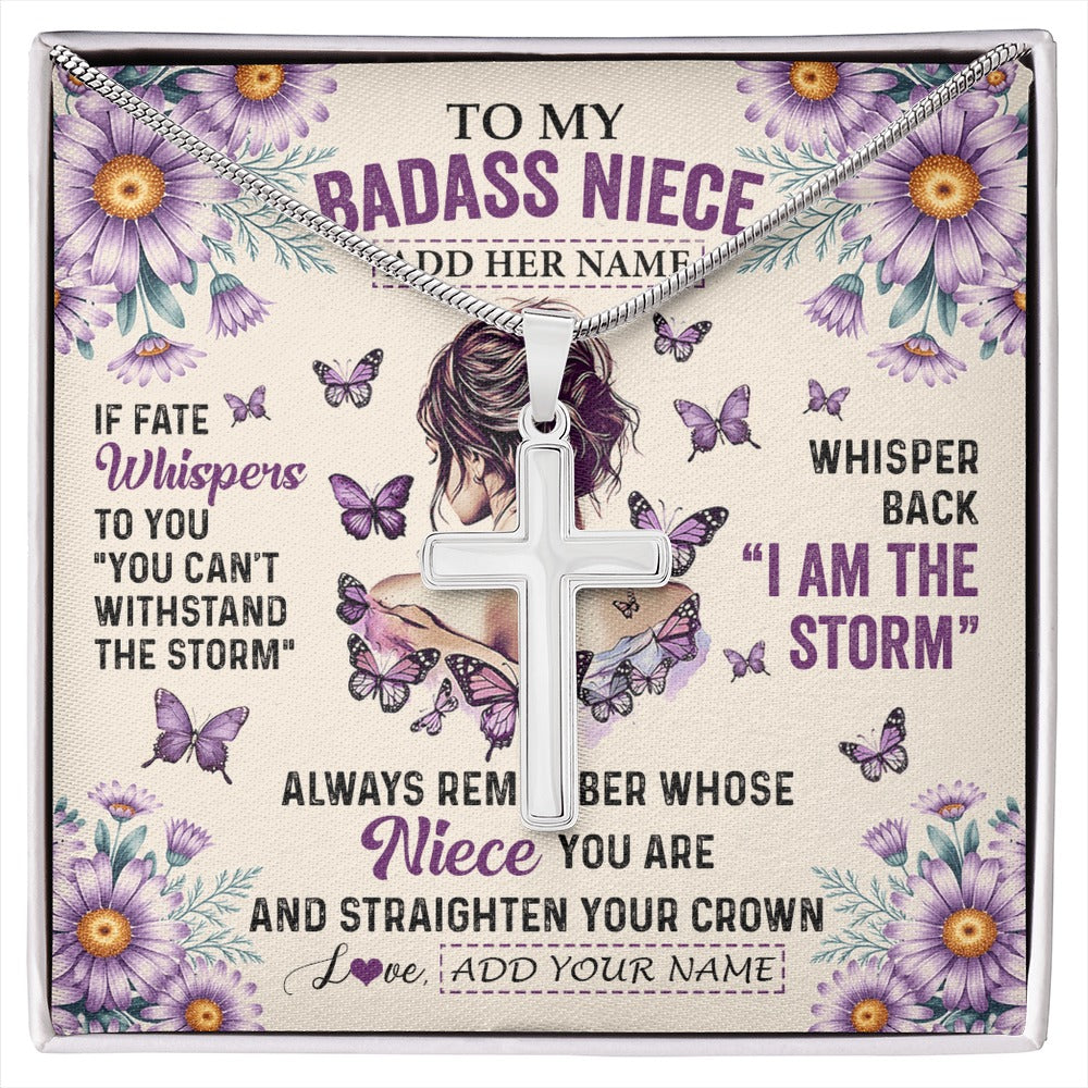 Stainless Cross Necklace Stainless Steel | 1 | Personalized To My Badass Niece Necklace From Aunt Purple Butterfly I Am The Storm Niece Gifts Birthday Graduation Christmas Custom Gift Box Message Card Shirt & Hoodie | https://siriusteestore.