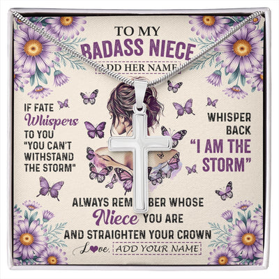 Stainless Cross Necklace Stainless Steel | 1 | Personalized To My Badass Niece Necklace From Aunt Purple Butterfly I Am The Storm Niece Gifts Birthday Graduation Christmas Custom Gift Box Message Card Shirt & Hoodie | https://siriusteestore.