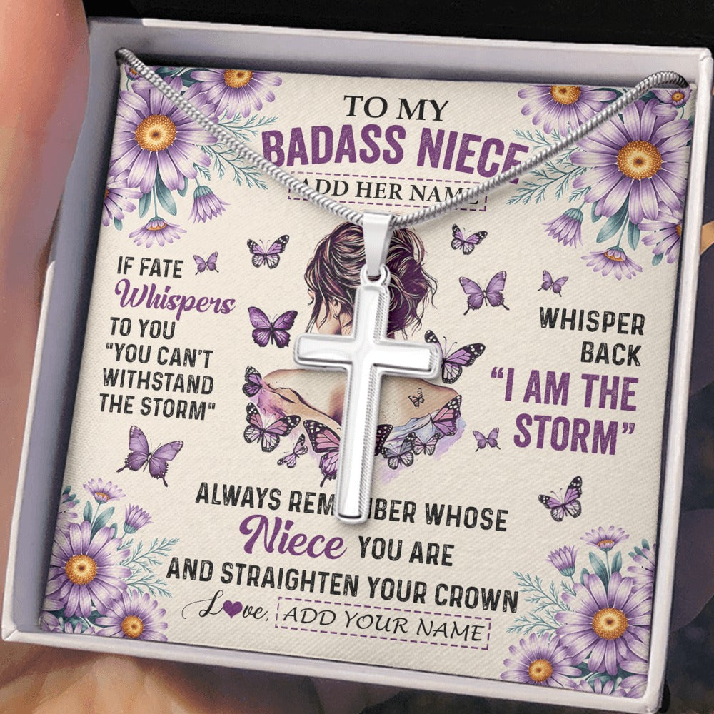 Stainless Cross Necklace Stainless Steel | 2 | Personalized To My Badass Niece Necklace From Aunt Purple Butterfly I Am The Storm Niece Gifts Birthday Graduation Christmas Custom Gift Box Message Card Shirt & Hoodie | https://siriusteestore.