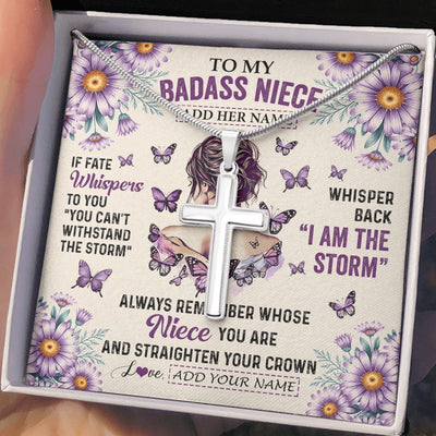 Stainless Cross Necklace Stainless Steel | 2 | Personalized To My Badass Niece Necklace From Aunt Purple Butterfly I Am The Storm Niece Gifts Birthday Graduation Christmas Custom Gift Box Message Card Shirt & Hoodie | https://siriusteestore.