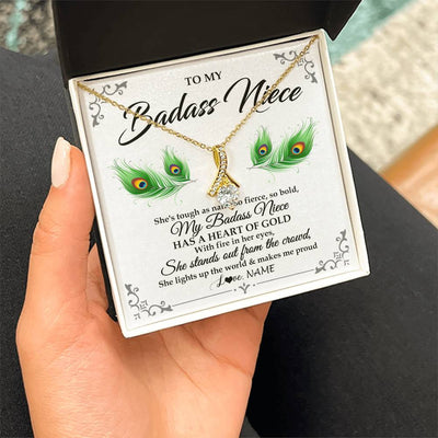 Alluring Beauty Necklace 18K Yellow Gold Finish | 2 | Personalized To My Badass Niece Necklace From Aunt Uncle Love You Always Niece Jewelry Birthday Gift Graduation Christmas Customized Gift Box Message Card | siriusteestore