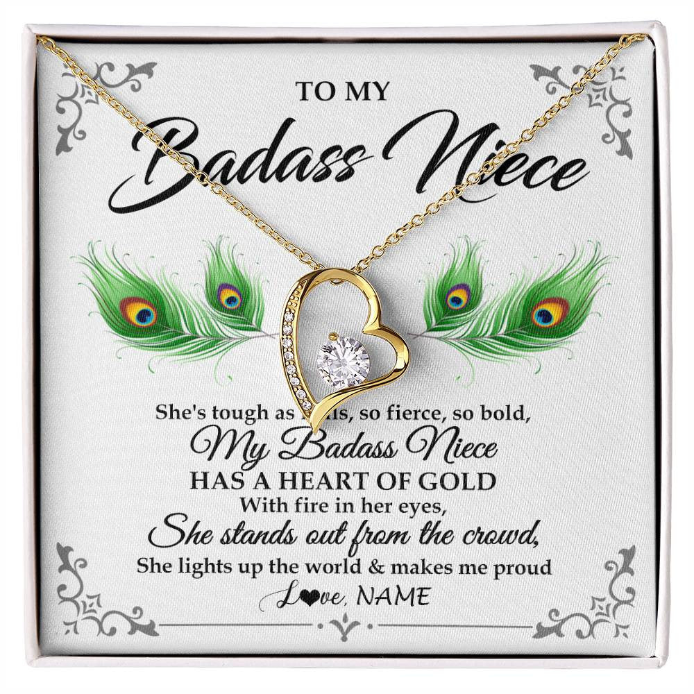 Forever Love Necklace 18K Yellow Gold Finish | 1 | Personalized To My Badass Niece Necklace From Aunt Uncle Love You Always Niece Jewelry Birthday Gift Graduation Christmas Customized Gift Box Message Card | siriusteestore