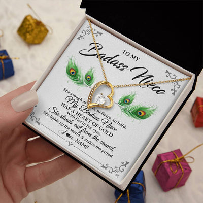 Forever Love Necklace 18K Yellow Gold Finish | 2 | Personalized To My Badass Niece Necklace From Aunt Uncle Love You Always Niece Jewelry Birthday Gift Graduation Christmas Customized Gift Box Message Card | siriusteestore