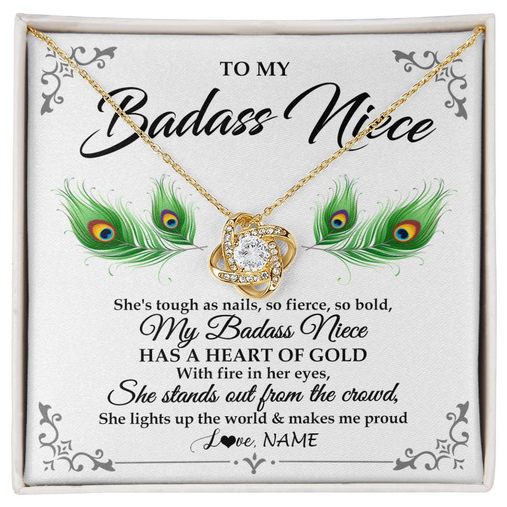 Love Knot Necklace 18K Yellow Gold Finish | 1 | Personalized To My Badass Niece Necklace From Aunt Uncle Love You Always Niece Jewelry Birthday Gift Graduation Christmas Customized Gift Box Message Card | siriusteestore