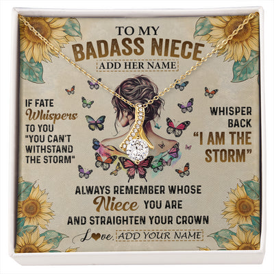 Alluring Beauty Necklace 18K Yellow Gold Finish | 1 | Personalized To My Badass Niece Necklace From Uncle Aunt Auntie I Am The Storm Niece Gifts Birthday Graduation Christmas Customized Gift Box Message Card | siriusteestore
