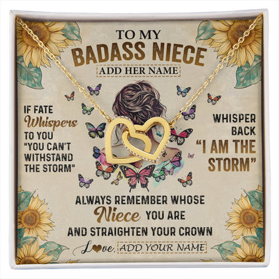 Interlocking Hearts Necklace 18K Yellow Gold Finish | 1 | Personalized To My Badass Niece Necklace From Uncle Aunt Auntie I Am The Storm Niece Gifts Birthday Graduation Christmas Customized Gift Box Message Card | siriusteestore