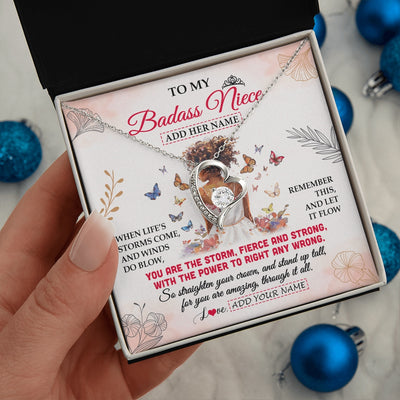 Forever Love Necklace 14K White Gold Finish | 2 | Personalized To My Badass Niece Necklace From Uncle Aunt Floral Butterfly African Afro Niece Birthday Gifts Graduation Christmas Custom Gift Box Message Card | https://siriusteestore.