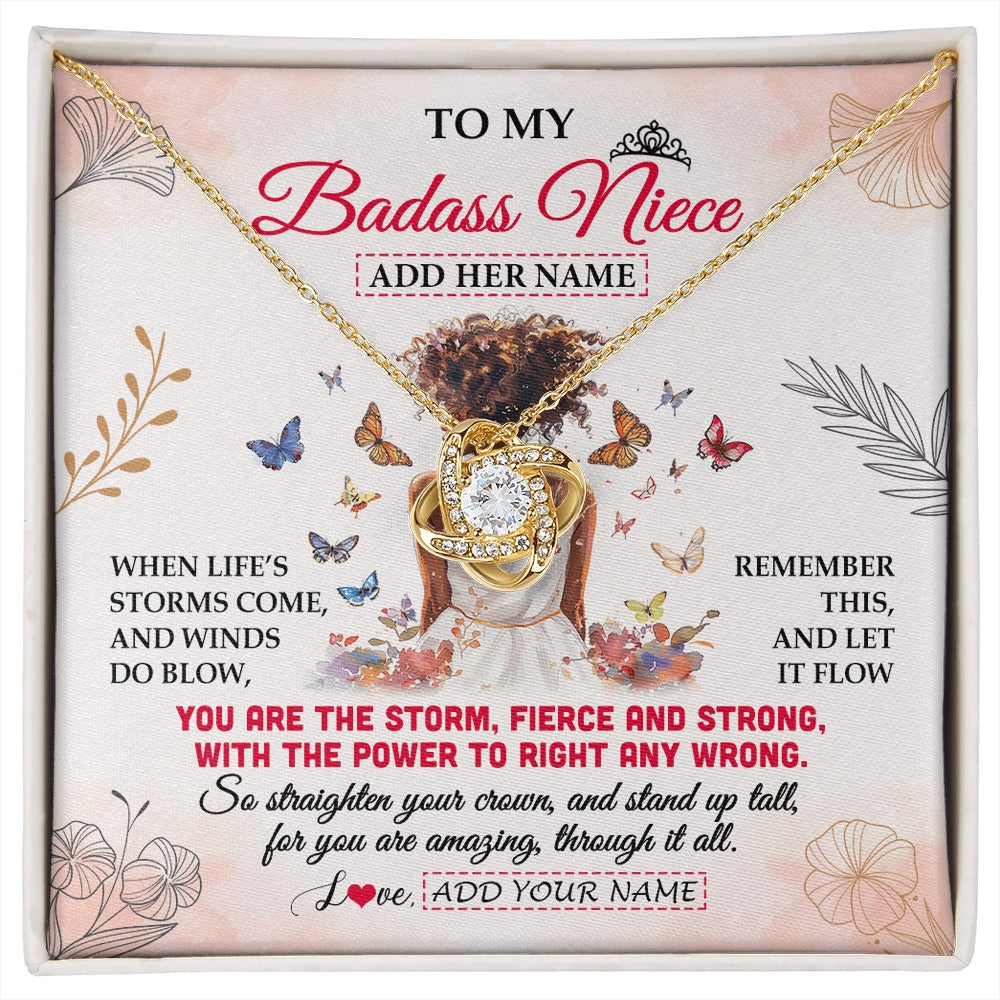 Love Knot Necklace 18K Yellow Gold Finish | 1 | Personalized To My Badass Niece Necklace From Uncle Aunt Floral Butterfly African Afro Niece Birthday Gifts Graduation Christmas Custom Gift Box Message Card | https://siriusteestore.