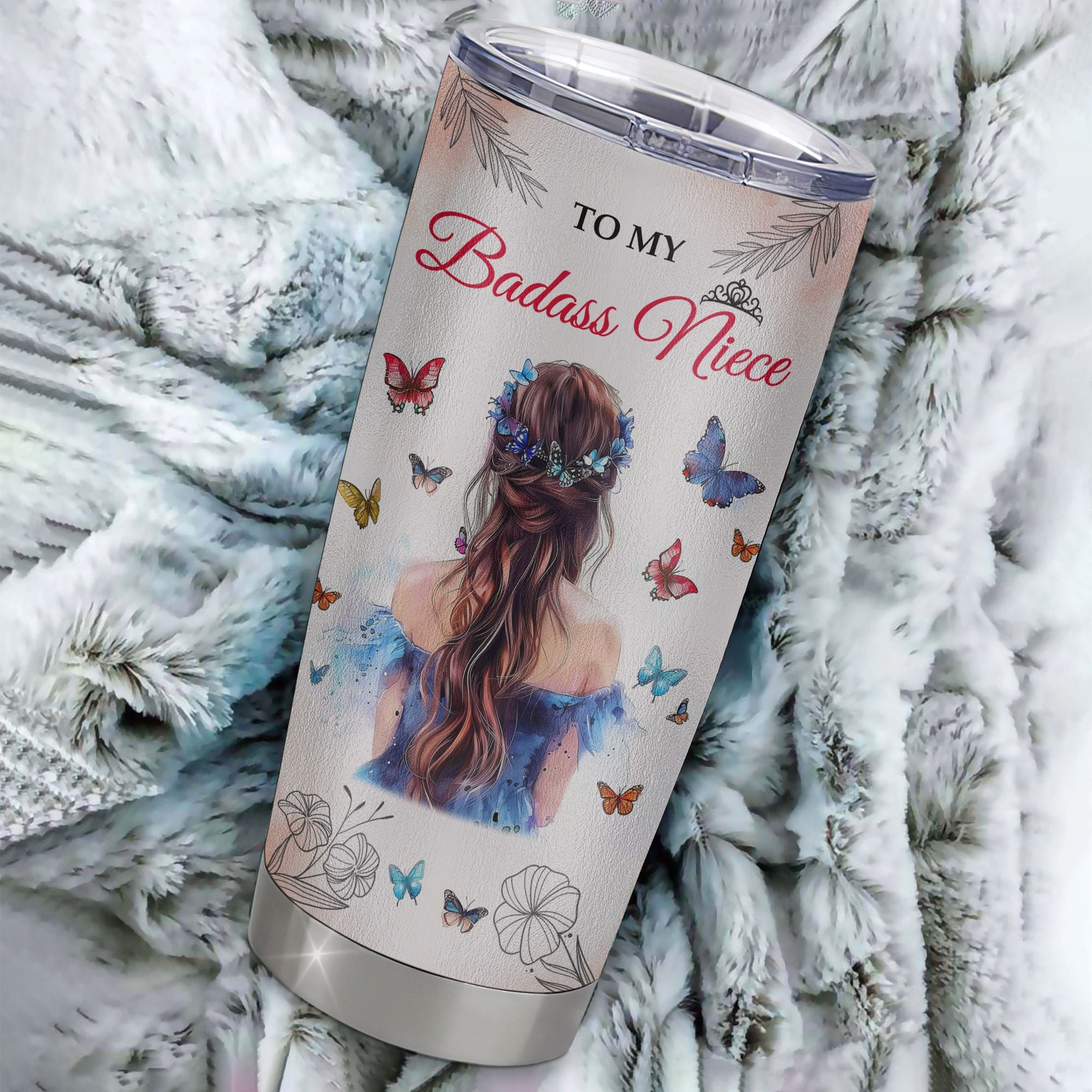 Personalized To My Badass Niece Tumbler From Aunt Auntie Uncle Floral Butterfly Niece Birthday Gifts Graduation Christmas Custom Stainless Steel Cup Travel Mug | siriusteestore