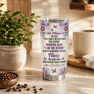 Personalized To My Badass Niece Tumbler From Uncle Aunt Purple Butterfly I Am The Storm Niece Gifts Birthday Graduation Christmas Custom Stainless Steel Travel Mug | siriusteestore