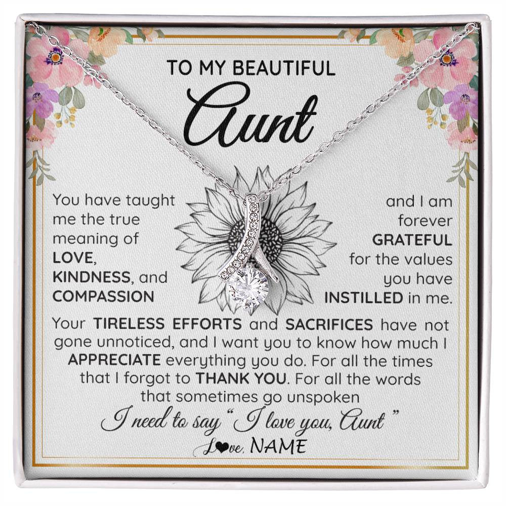 Alluring Beauty Necklace 14K White Gold Finish | Personalized To My Beautiful Aunt From Niece Nephew Necklace Say I Love You Aunt Birthday Mothers Day Christmas Jewelry Customized Gift Box Message Card | siriusteestore