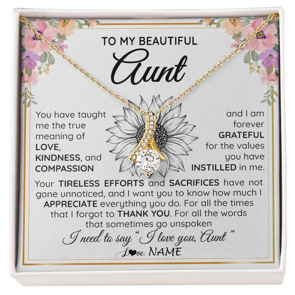 Alluring Beauty Necklace 18K Yellow Gold Finish | Personalized To My Beautiful Aunt From Niece Nephew Necklace Say I Love You Aunt Birthday Mothers Day Christmas Jewelry Customized Gift Box Message Card | siriusteestore