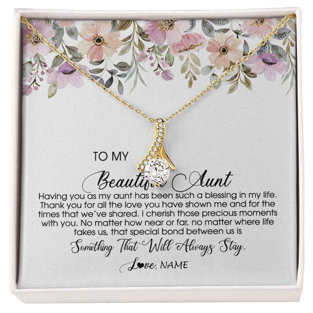 Alluring Beauty Necklace 18K Yellow Gold Finish | Personalized To My Beautiful Aunt Necklace From Niece Nephew Having You As My Aunt Auntie Birthday Mothers Day Christmas Customized Gift Box Message Card | siriusteestore