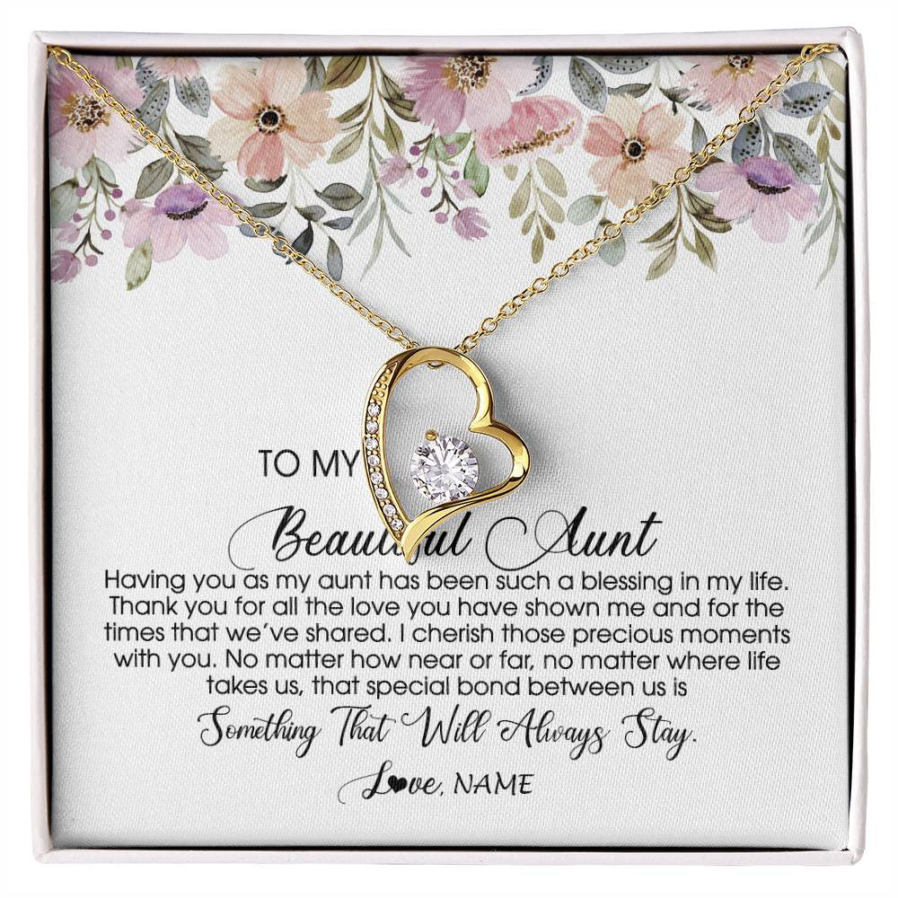 Forever Love Necklace 18K Yellow Gold Finish | Personalized To My Beautiful Aunt Necklace From Niece Nephew Having You As My Aunt Auntie Birthday Mothers Day Christmas Customized Gift Box Message Card | siriusteestore