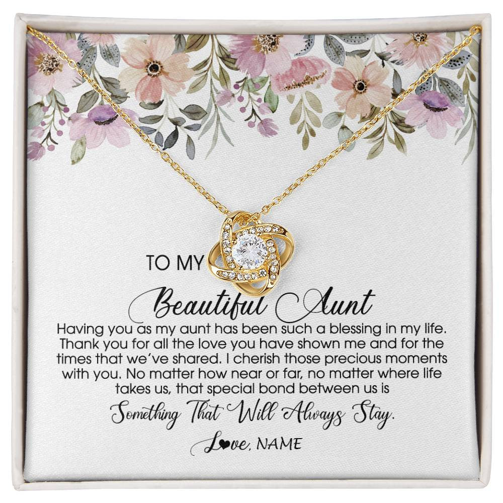 Love Knot Necklace 18K Yellow Gold Finish | Personalized To My Beautiful Aunt Necklace From Niece Nephew Having You As My Aunt Auntie Birthday Mothers Day Christmas Customized Gift Box Message Card | siriusteestore