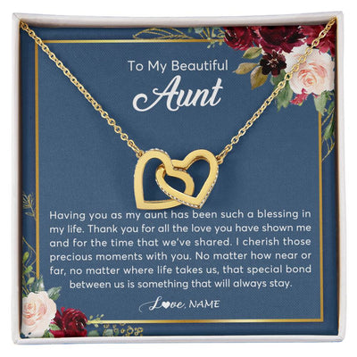 Interlocking Hearts Necklace 18K Yellow Gold Finish | Personalized To My Beautiful Aunt Necklace From Niece Nephew Thank You For All The Love Aunt Jewelry Birthday Christmas Customized Gift Box Message Card | siriusteestore