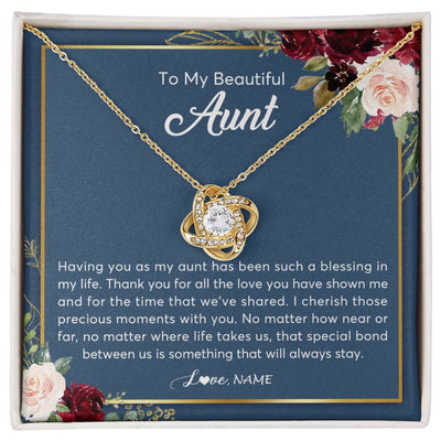Love Knot Necklace 18K Yellow Gold Finish | Personalized To My Beautiful Aunt Necklace From Niece Nephew Thank You For All The Love Aunt Jewelry Birthday Christmas Customized Gift Box Message Card | siriusteestore
