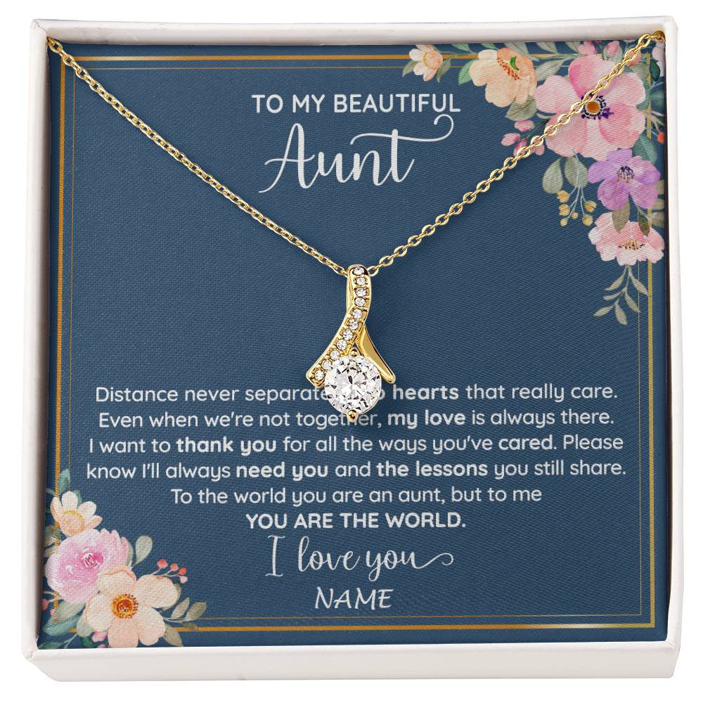Alluring Beauty Necklace 18K Yellow Gold Finish | 1 | Personalized To My Beautiful Aunt Necklace From Niece Nephew You Are The World Aunt Birthday Mothers Day Christmas Jewelry Customized Gift Box Message Card | siriusteestore
