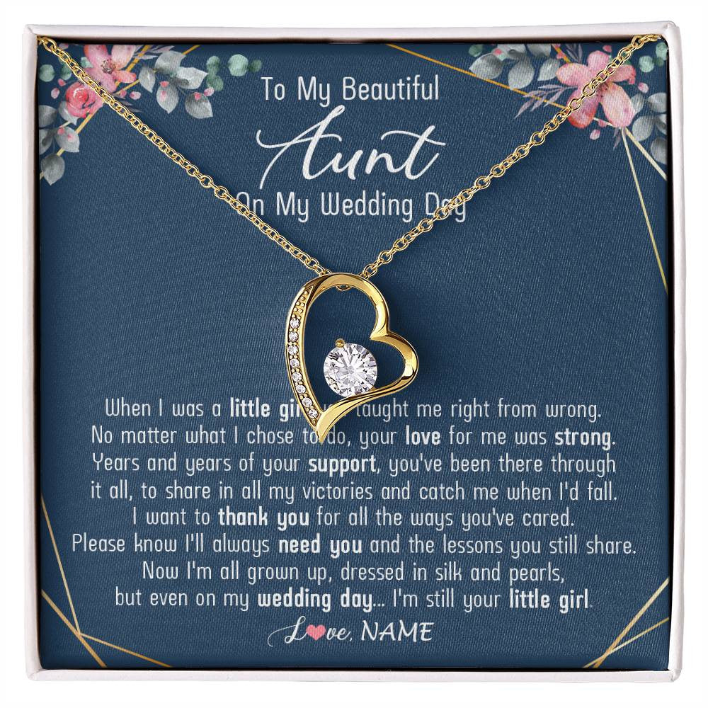 Forever Love Necklace 18K Yellow Gold Finish | 1 | Personalized To My Beautiful Aunt Necklace From Niece On My Wedding Day Aunt Of The Bride From Niece Aunt Jewelry Customized Gift Box Message Card | siriusteestore