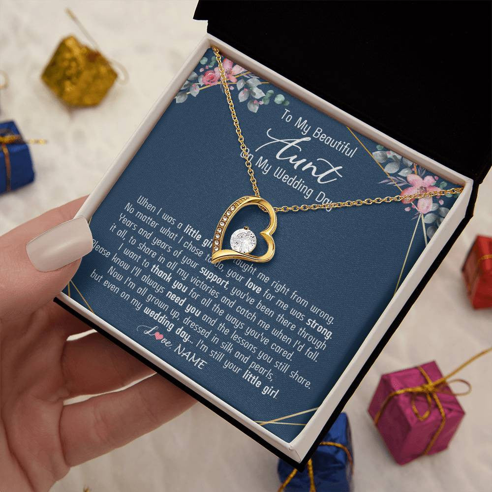 Forever Love Necklace 18K Yellow Gold Finish | 2 | Personalized To My Beautiful Aunt Necklace From Niece On My Wedding Day Aunt Of The Bride From Niece Aunt Jewelry Customized Gift Box Message Card | siriusteestore