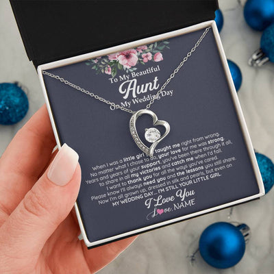 Forever Love Necklace 14K White Gold Finish | 2 | Personalized To My Beautiful Aunt On My Wedding Day Necklace From Niece Little Girl Aunt Of Bride Wedding Day Jewelry Customized Gift Box Message Card | siriusteestore