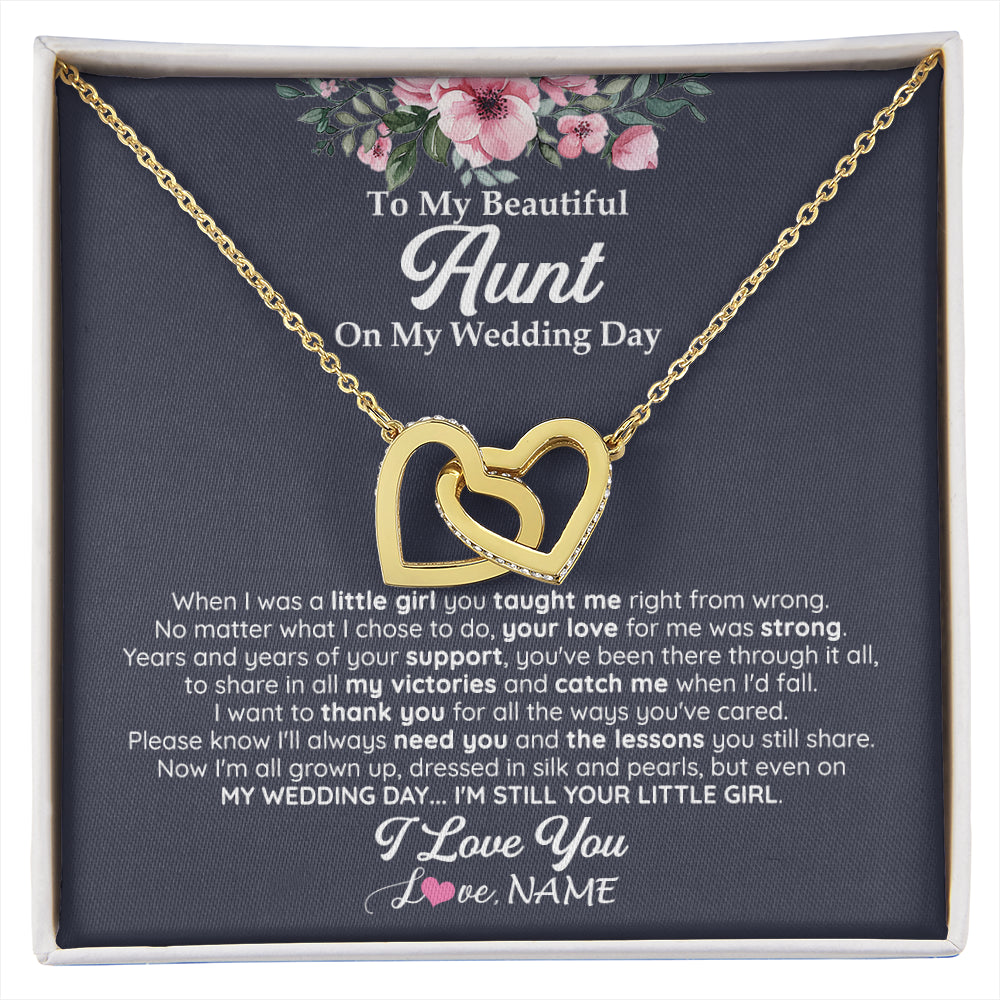 Interlocking Hearts Necklace 18K Yellow Gold Finish | 1 | Personalized To My Beautiful Aunt On My Wedding Day Necklace From Niece Little Girl Aunt Of Bride Wedding Day Jewelry Customized Gift Box Message Card | siriusteestore