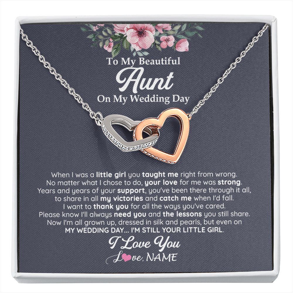 Interlocking Hearts Necklace Stainless Steel & Rose Gold Finish | 1 | Personalized To My Beautiful Aunt On My Wedding Day Necklace From Niece Little Girl Aunt Of Bride Wedding Day Jewelry Customized Gift Box Message Card | siriusteestore