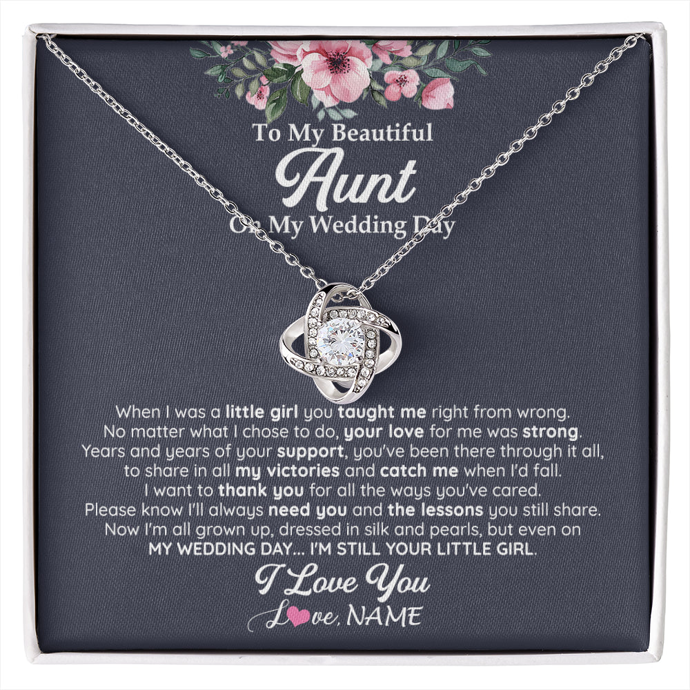 Love Knot Necklace 14K White Gold Finish | 1 | Personalized To My Beautiful Aunt On My Wedding Day Necklace From Niece Little Girl Aunt Of Bride Wedding Day Jewelry Customized Gift Box Message Card | siriusteestore