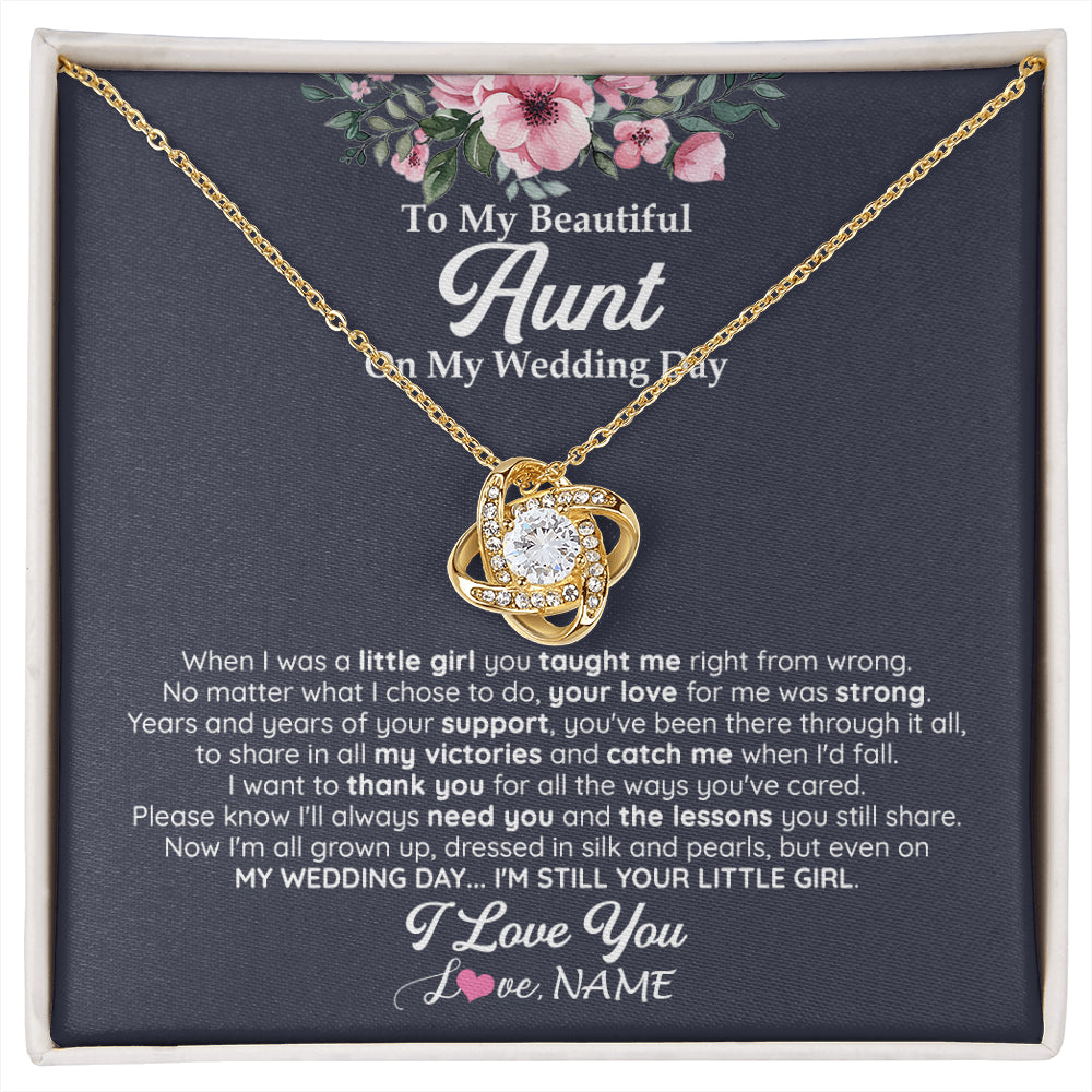 Love Knot Necklace 18K Yellow Gold Finish | 1 | Personalized To My Beautiful Aunt On My Wedding Day Necklace From Niece Little Girl Aunt Of Bride Wedding Day Jewelry Customized Gift Box Message Card | siriusteestore