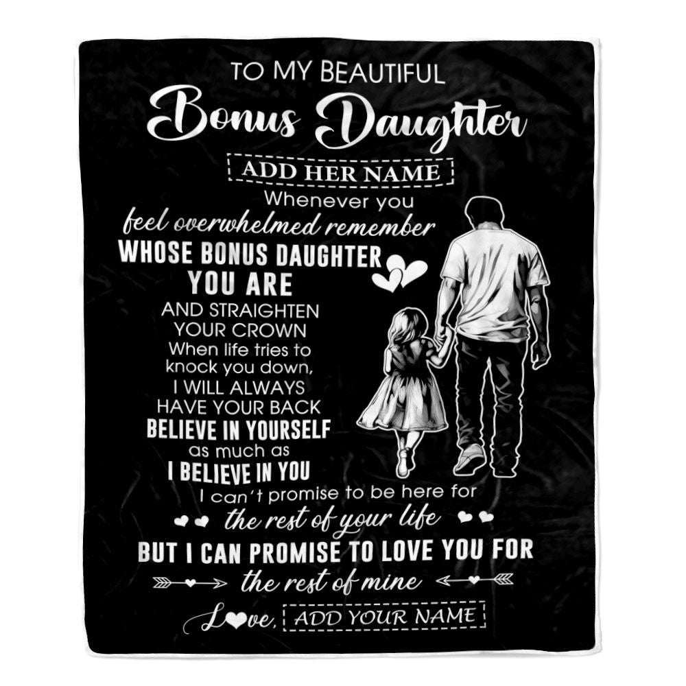 Personalized To My Beautiful Bonus Daughter Blanket From Step Dad Believe In Yourself Stepdaughter Birthday Gifts Christmas Customized Fleece Throw Blanket | siriusteestore